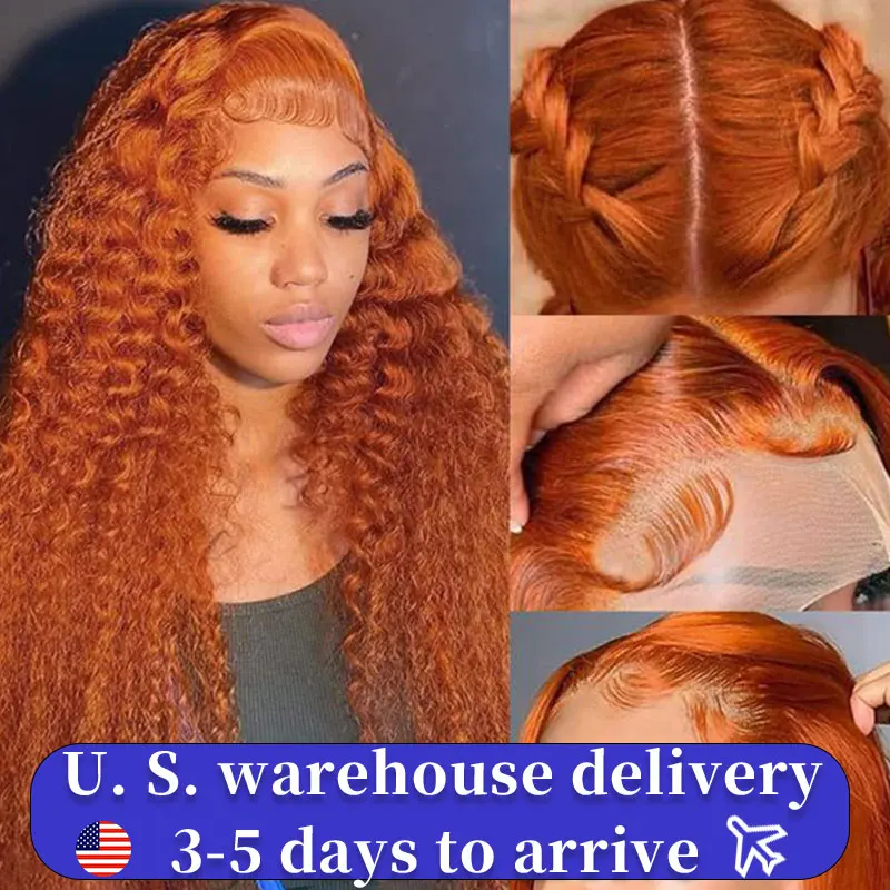 13x5 Glueless Closure Ginger Orange Curly 13x4 HD Lace Frontal Human Remy Hair Colored Transparent Deep Wave 13x6 Lace Front Wig