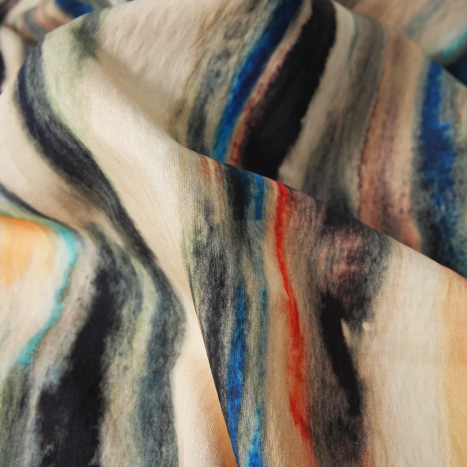 2 Yards Apricot White Irregular Wave Tie-Dye Fabric Fashion Designer Cheongsam Hanfu Fabric B
