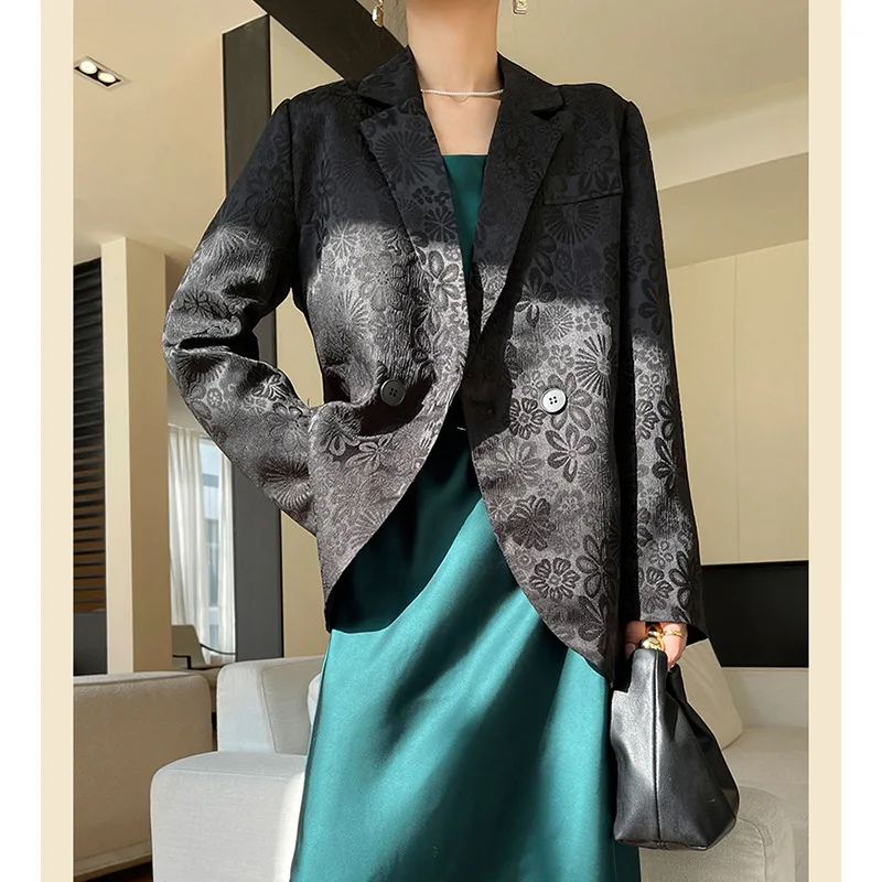 SuperAen Spring Autumn 2024 New Spring Suit Jacquard Suit Overcoat Women's Loose Top Korean Design Blazer