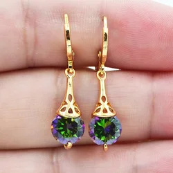 Fashion Jewelry Gold Color Multicolor CZ Zircon Teardrop Dangle Earrings for Women