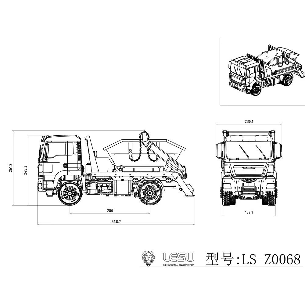 油圧式金属トラック,スキップローダー,ラジオ制御,スイングアーム,おもちゃの車のモデル,ギフト,1:14, 4x4,LESU-RC