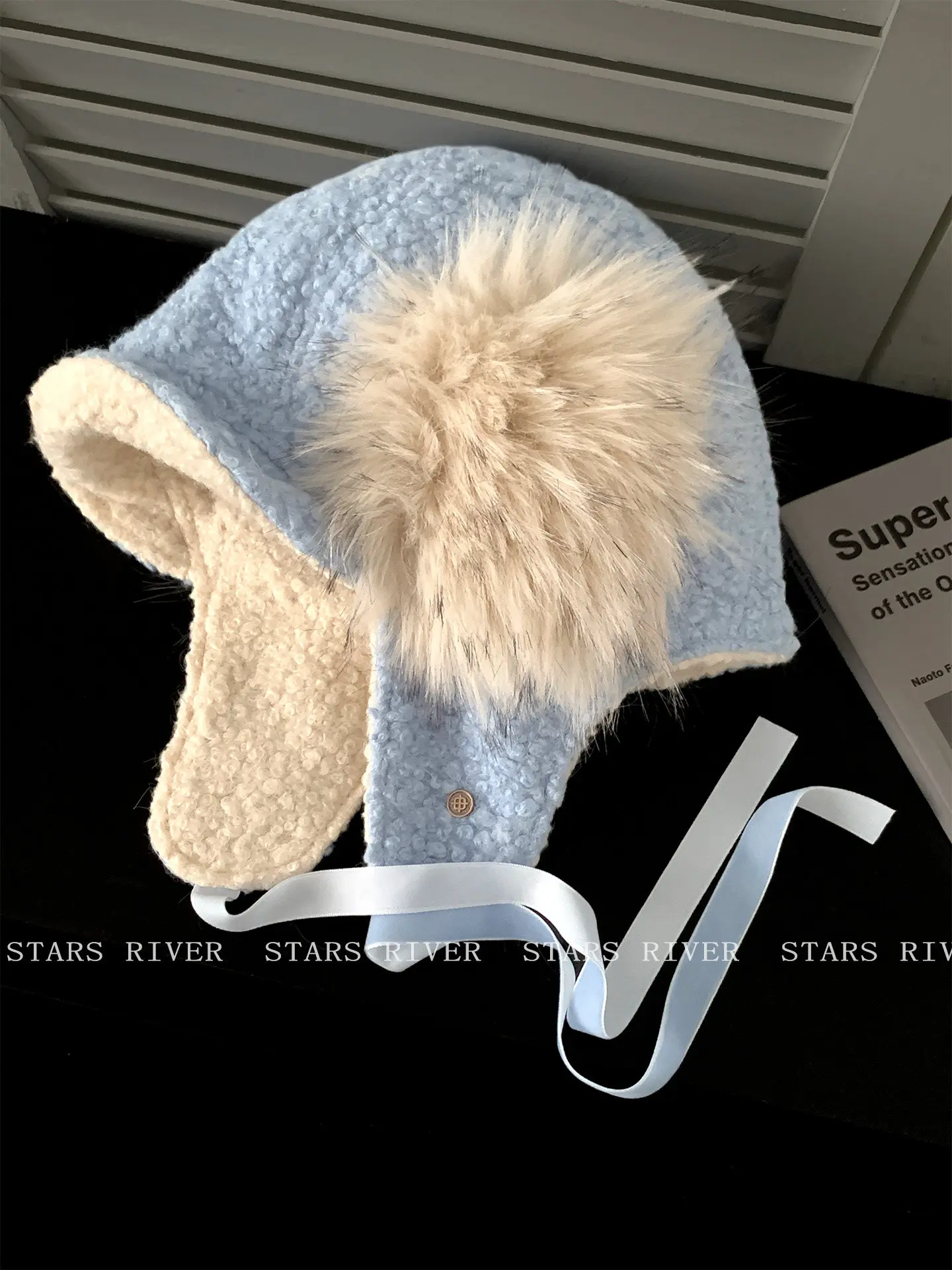 Women Dopamine Style Plush Earflap Trapper Hat Sherpa Fleece Winter Windproof Warm Cycling Hat Large Size Winter Bomber Hat