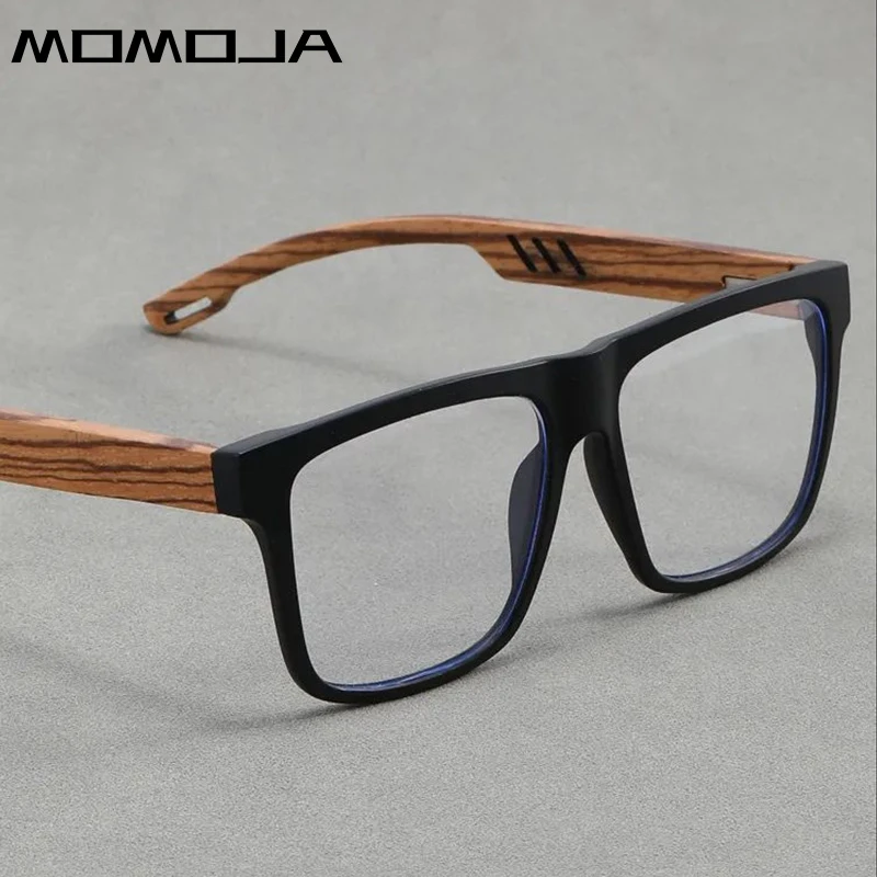 

MOMOJA Men's Women's Wood Grain Acetate Square Eyeglass Frames High Quality, Luxury, Myopia, Optical, Prescription Glasses 1008