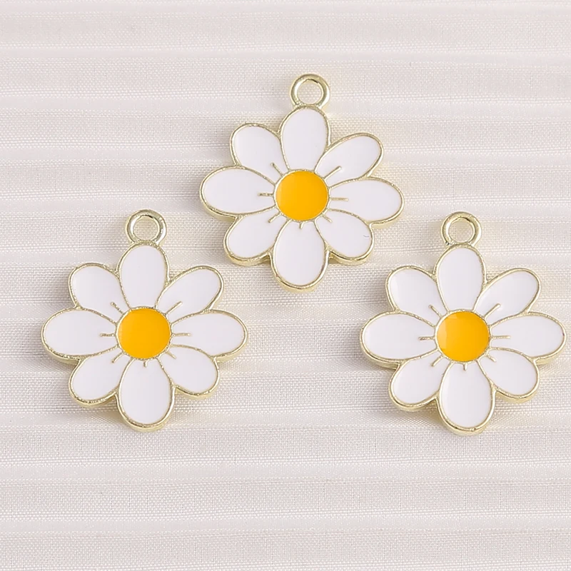 10 Stück 19 x 22 mm niedliche Emaille-Blumen-Charms-Anhänger für Schmuckherstellung, Tropfen-Ohrringe, Halsketten, Armbänder, DIY-Bastelzubehör – Detail 5