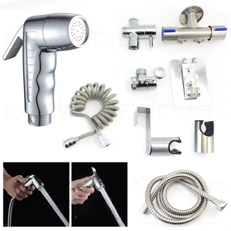 

Silver Bathroom Toilet Bidet Faucet Sprayer ABS Shower Head Spray Gun water hose set kit Self Cleaning douchette wc Handheld U26