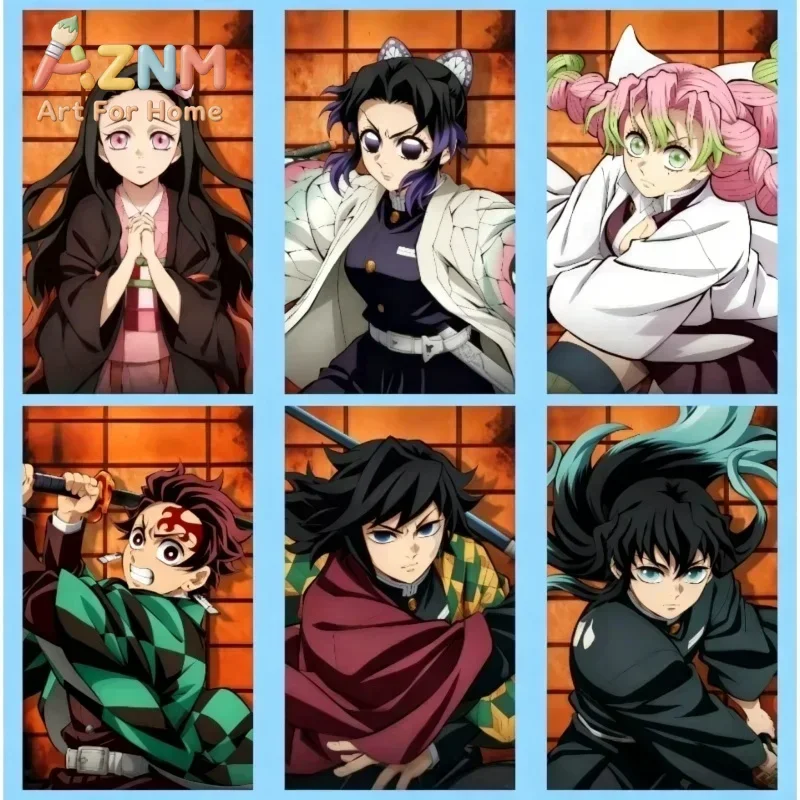 AZNM Demon Slayer Classic Anime Characters Canvas Wall Art Frameless Print Poster for Home Bedroom Living Room Wall Decor
