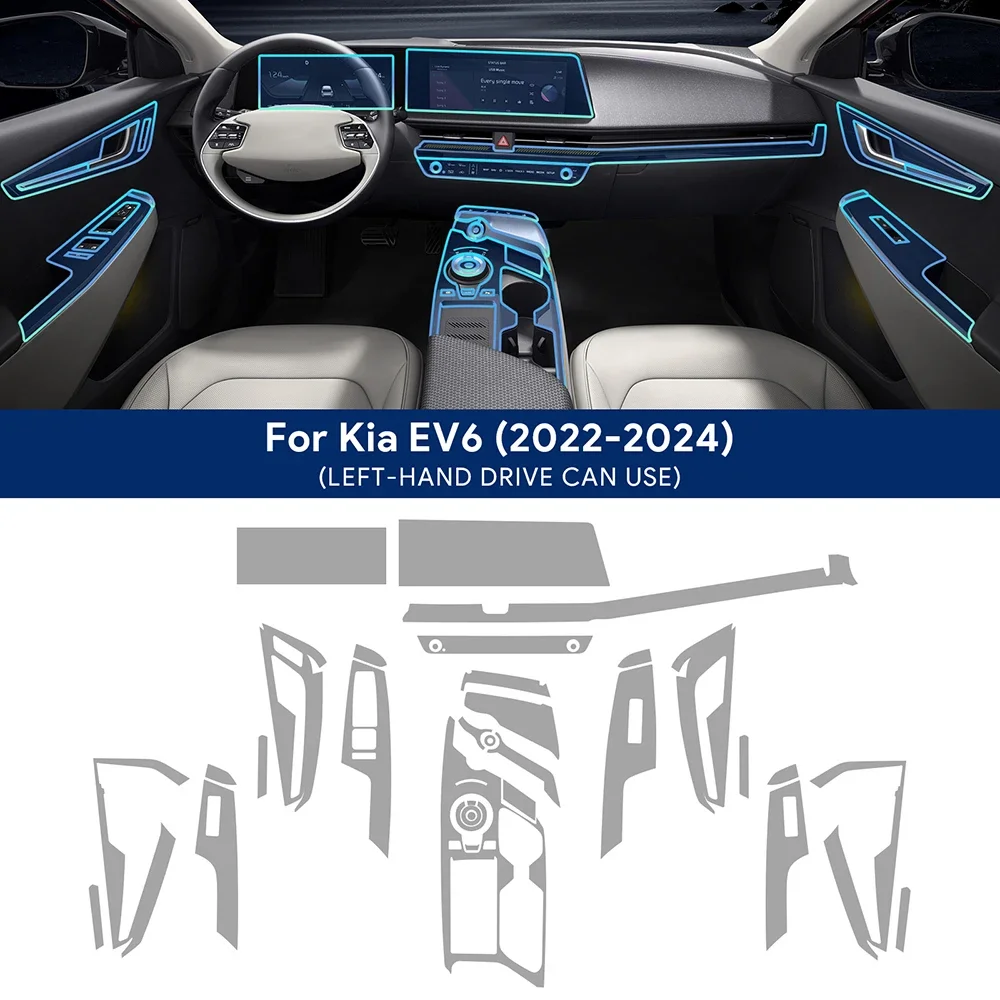 

Внутренняя пленка из ТПУ для Kia EV6 2022 2023 2024, прозрачные наклейки для автомобиля, экран центральной консоли, приборная панель, дверь, окно, наклейка на панель