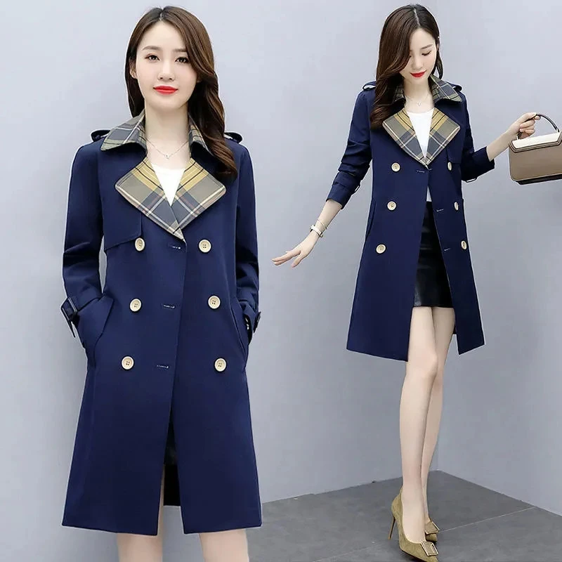 Fashion Trench Coat Women's Long Section 2023 Spring And Autumn New Contrast Stitching Slim Temperament Casual Ladies Coat Tide
