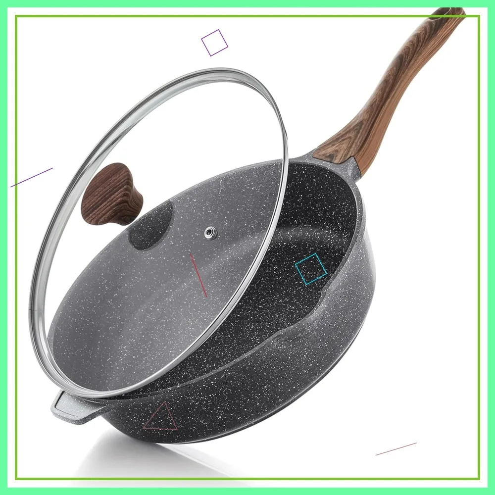 

12-inch Nonstick Deep Frying Pan with Lid, Stay-cool Handle, Induction Compatible, PFOA Free Healthy Cookware