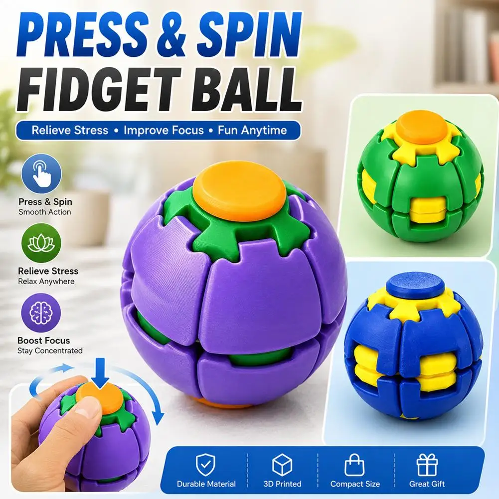 1-20PCS 3D Printed Transformable Stress Ball Rotate Dual Function Fidget Spinner Toy Decompression Gyro for Anxiety Relief