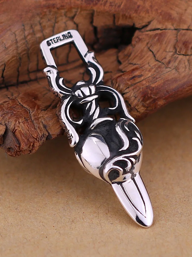

Punk Sle Silver Pendant S925 Pure Silver Zipper Head Pendant ex Vintage American Faion Sword Knife Pendant