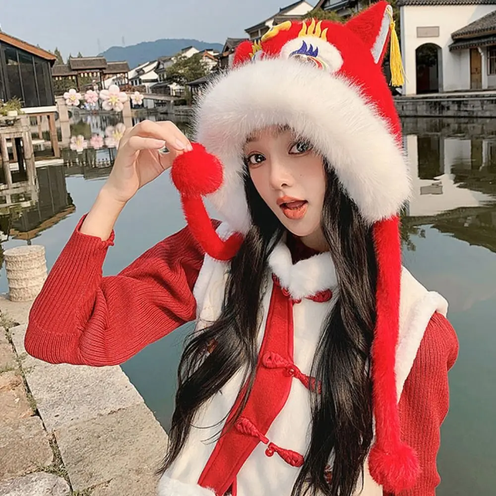 

Креативные наушники, шапочки для танца льва, шапка на шнуровке, утолщенная зимняя теплая шапка, милый шарф в китайском стиле, перчатки, шапка для женщин/девочек