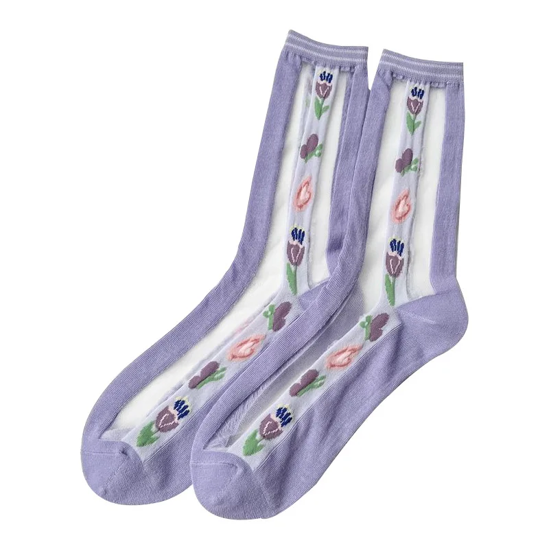 الجوارب النسائية Ins الحرير تنفس حديقة الزهور الحفلات الجوارب كلية الرياح الحلو الزجاج جوارب المرأة الصيف الصيف الكورية الجديدة