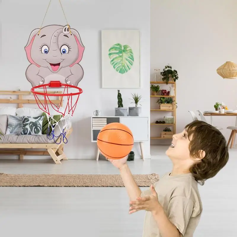 Kids Basketball Hoop Kit Cartoon Creative Animals Basketball Stand Outdoor Indoor Movement Ability Developing Game Sports Toys