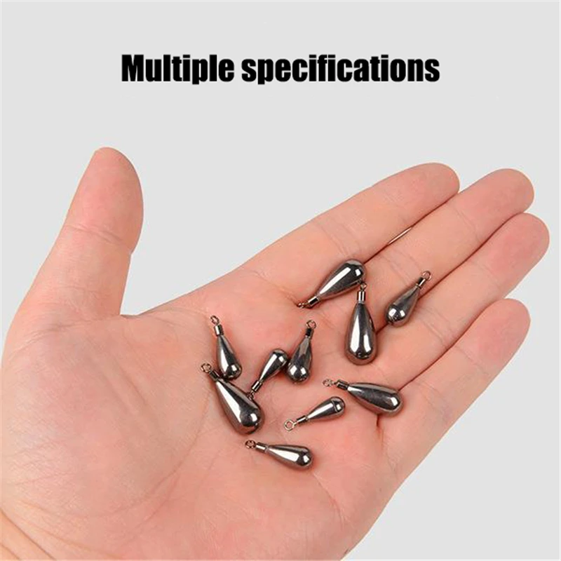 10pcs/5pcs Tungsten Steel Fishing Sinkers 1.8g/2.7g/3.5g/7g/10.5g/14g Drop-shaped Fishing Weights With Swivel Ring Accessories