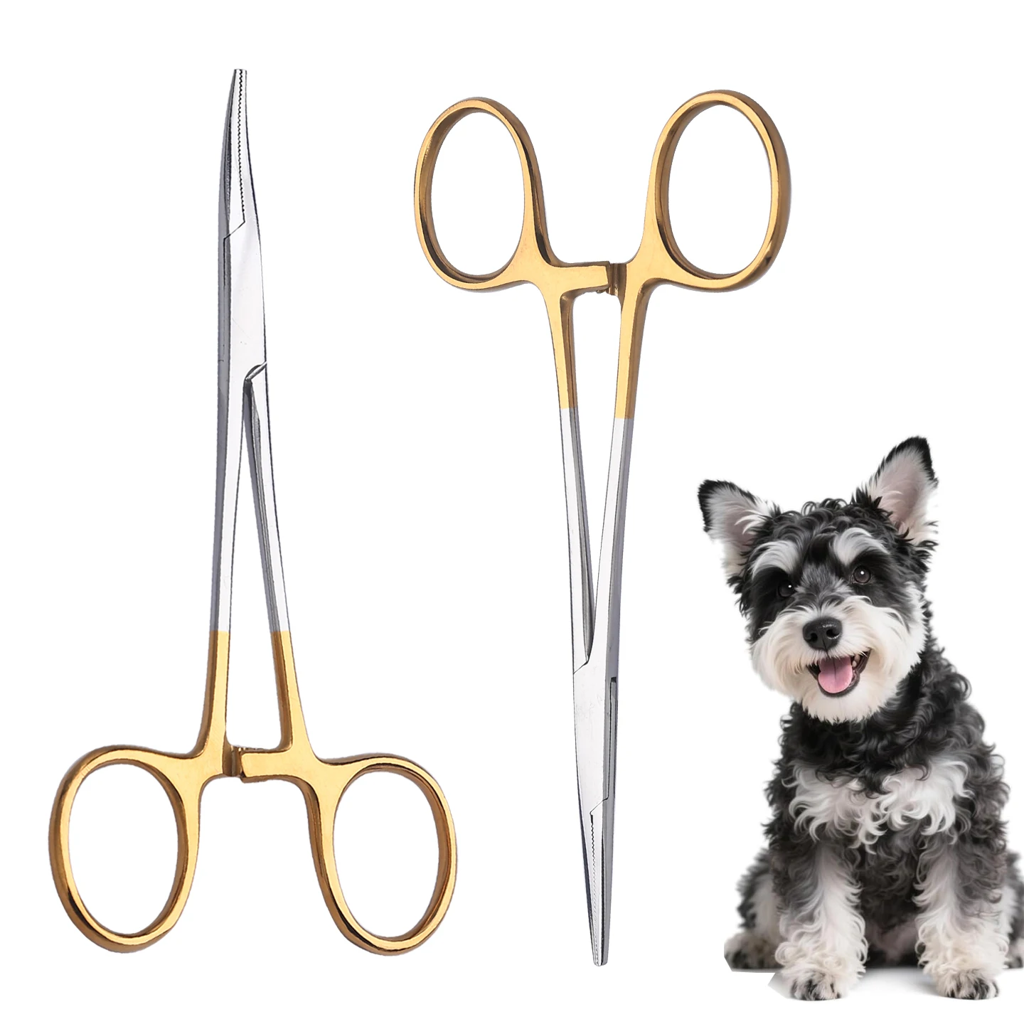 Premium Stainless Steel Dog Ear Hair Plucking Piler-Grooming Tool with Gold Handle, Straight/Curved Tip Options Ear Hair Removal