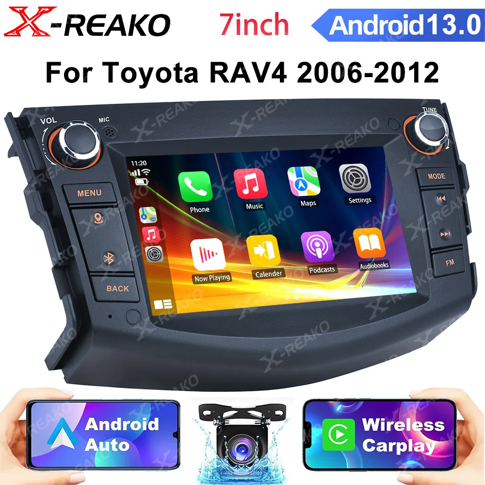 

X-REAKO 7-дюймовый автомобильный радиоприемник Android Auto Carplay для Toyota RAV4 2005-2013, мультимедийная стереосистема, авторадио, GPS-навигация, 2 Din стерео