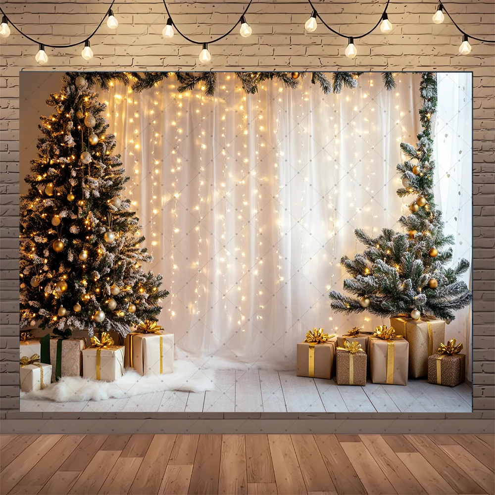 خلفية التصوير الفوتوغرافي الشتاء عيد الميلاد غابة الثلج الأبيض بريق هدية للأطفال الأسرة صورة ديكور خلفية استوديو الصور