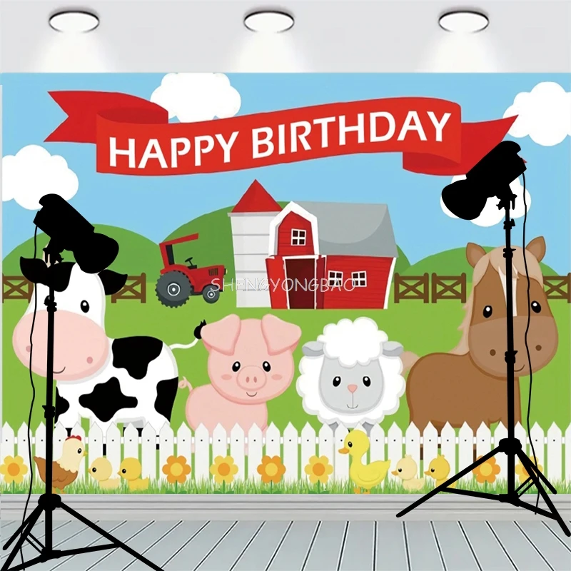 

Farm Animal Calf Theme Backdrop Kids 1st Birthday Baby Shower Decor Lamb Photograph Background Children's Day Props CJ-05