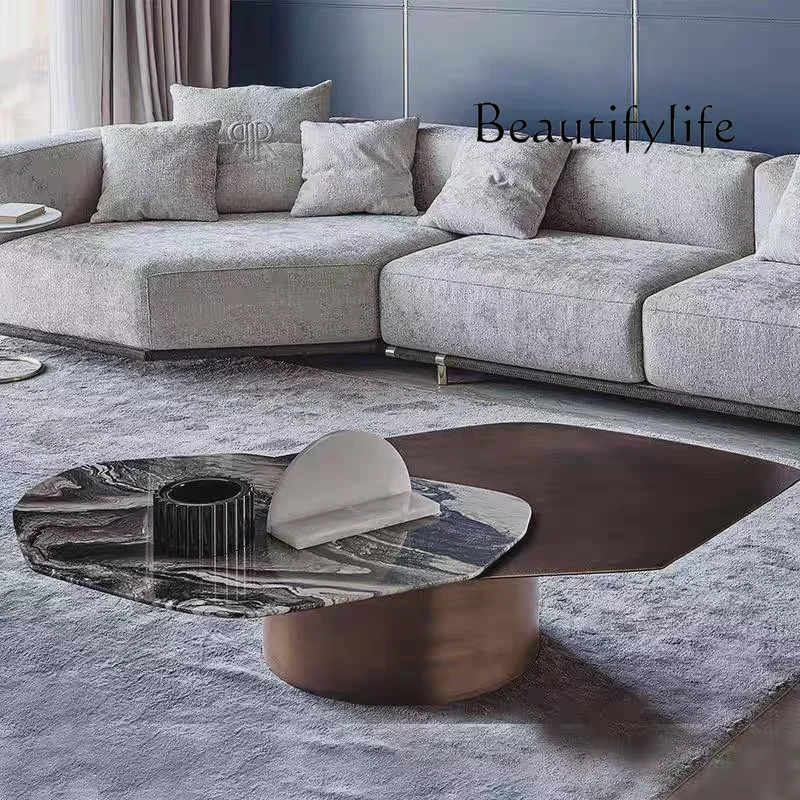 

ZL High-end Italian minimalist living room special-shaped rotating marble coffee table stainless steel light luxury