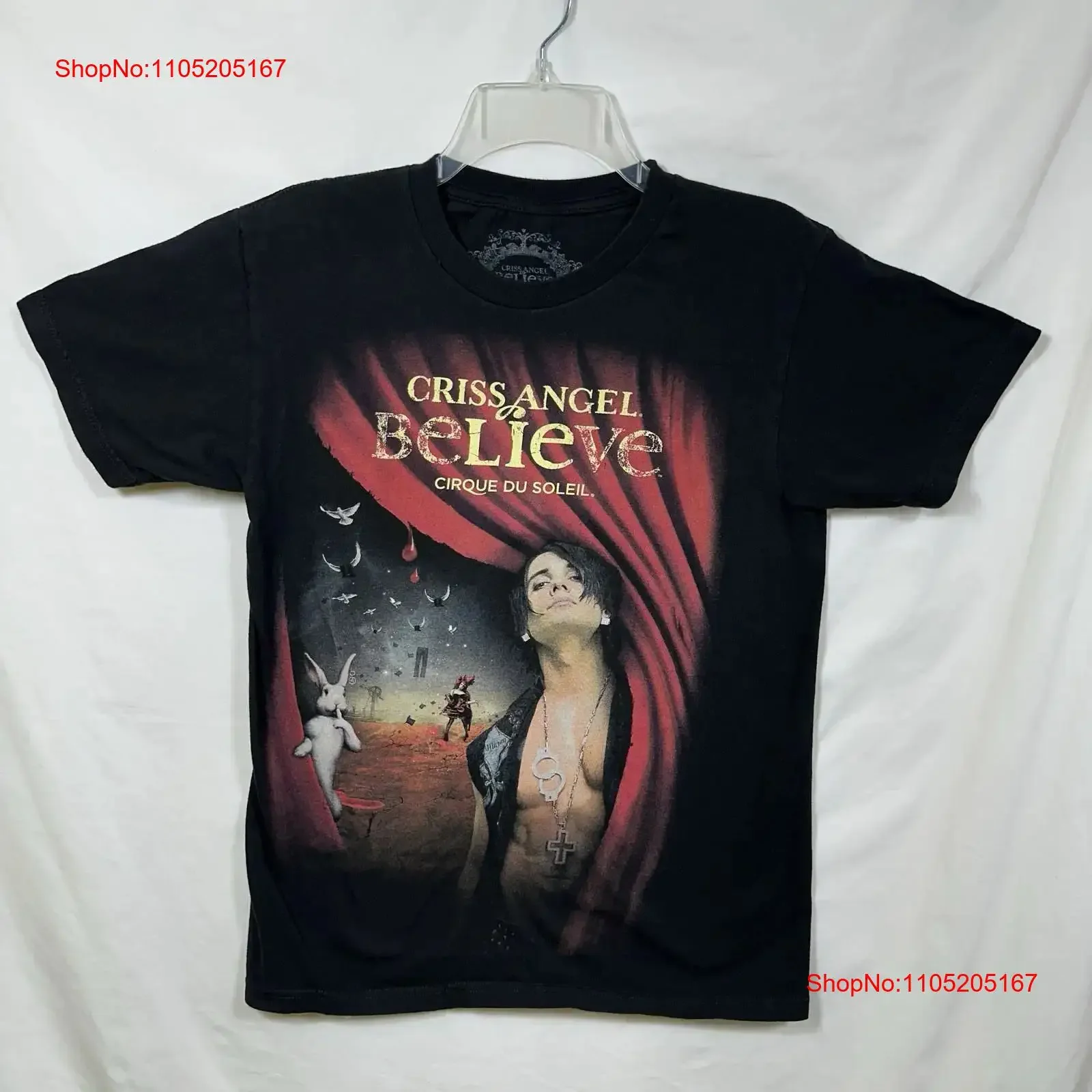 Criss Angel Believe Cirque Du Soleil Small T Shirt Street Magic Handcuffs Rabbit vintage Washed graphic Slightly Comfortable