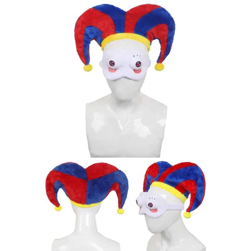 

Pomni Cosplay Role Play Adult Winter Plush Hat Eyemask Cartoon TV Magical Clown Costume Accessories Fancy Props