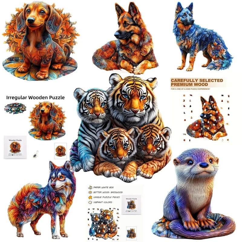 

Tiger And Dog Animal Wooden Puzzle Unique Irregular Animal Shapes Wooden Creative Handmade Decorations Holiday Gifts