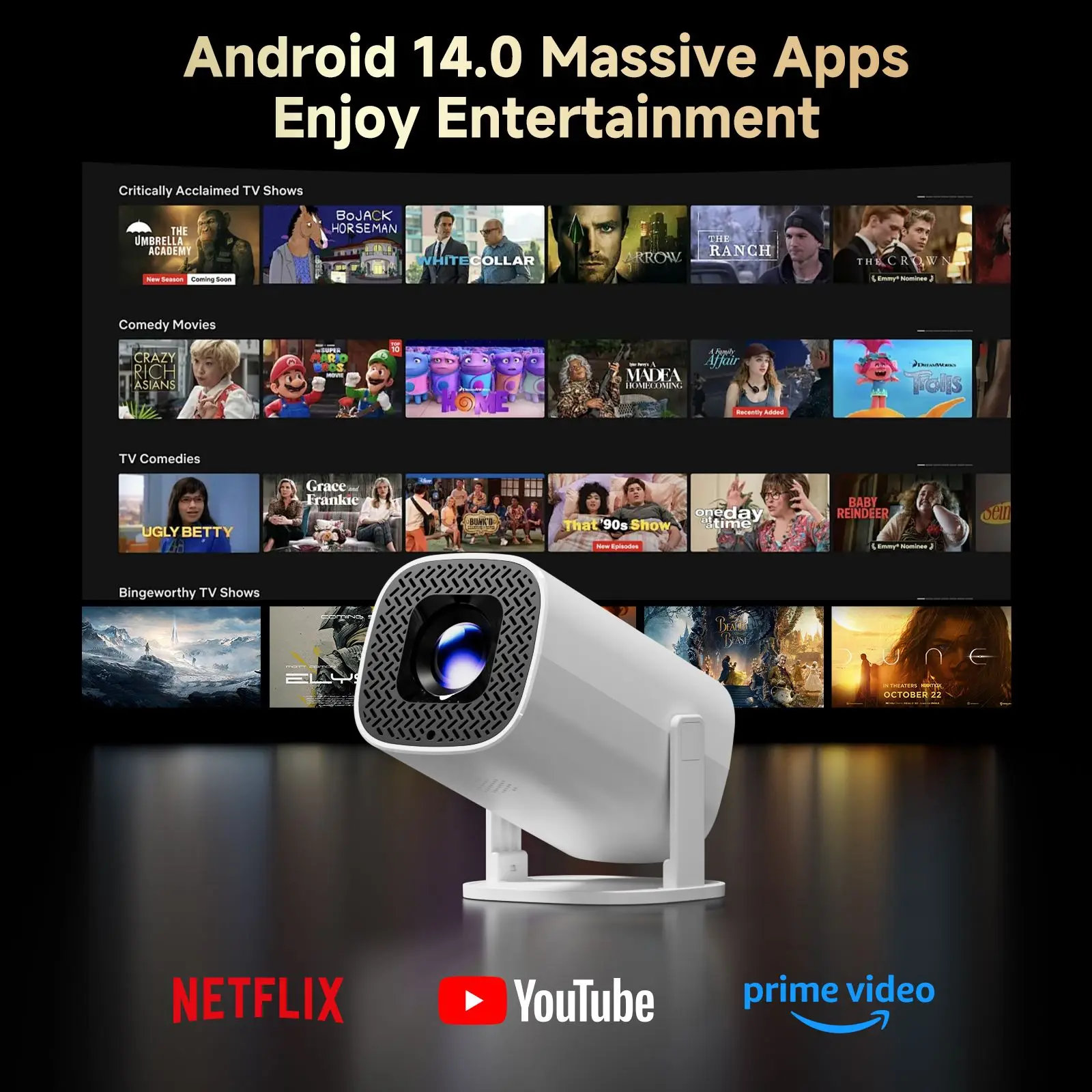 P30PRO Smart Projector Android 14 WiFi6 Bluetooth5 Native 720P 4K Video Decoding Wireless Screen Mirroring Portable Home Cinema 썸네일 2