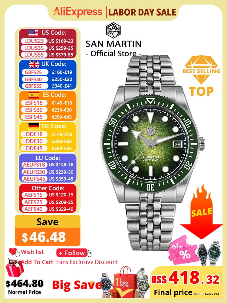Cloisonne Enamel Dial - San Martin 37.5mm 40mm Men Diver
