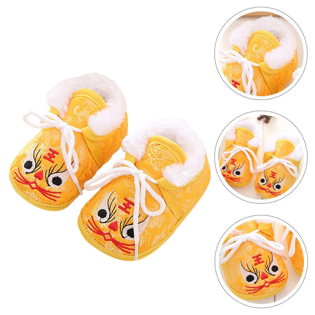 

Children Warm Shoes Cartoon Embroidered Thickened Cotton Soft Sole Tiger head Gifts Kids Casual Sneakers Winter Breathable Anti