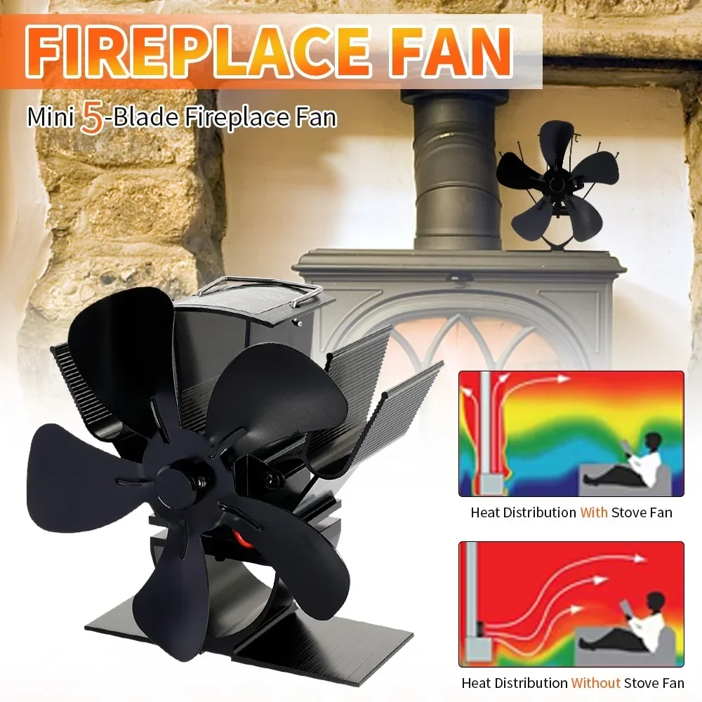 

Mini Fireplace Fan 5 Blade Heat Powered Stove Fan Log Wood Burner Eco-fan Quiet Fireplace Fan Heater Efficient Heat Distribution