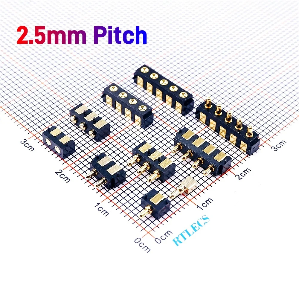 5/20 PCS Pogo Pin Connector 2.5 MM Pitch Horizontal SMD Surface Mount 1 2 3 4 5 Pole Strip Spring-Loaded Male Female Target Pad