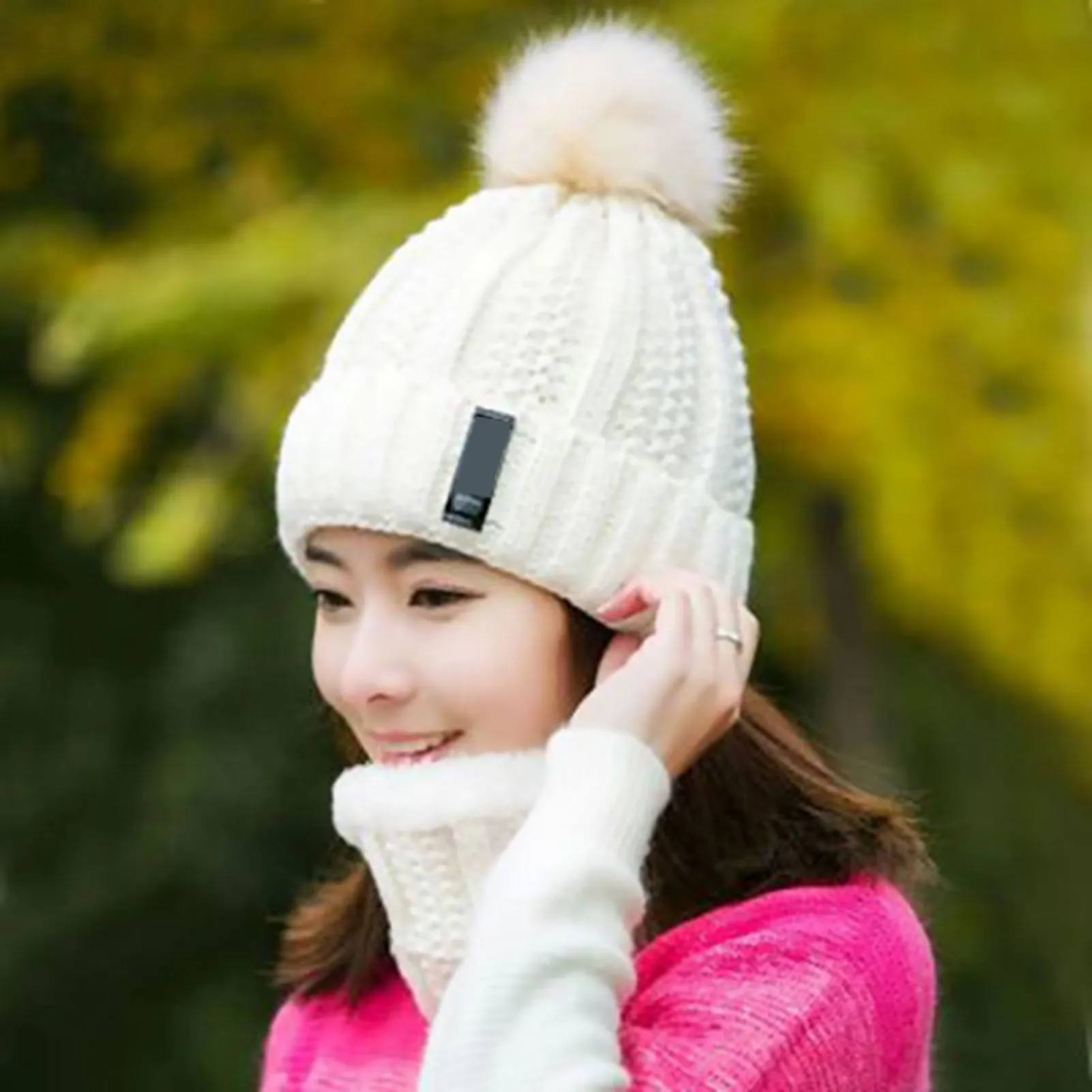 Topi beanie rajut leher, topi tudung kepala Musim Dingin hangat untuk wanita, berkendara salju luar ruangan