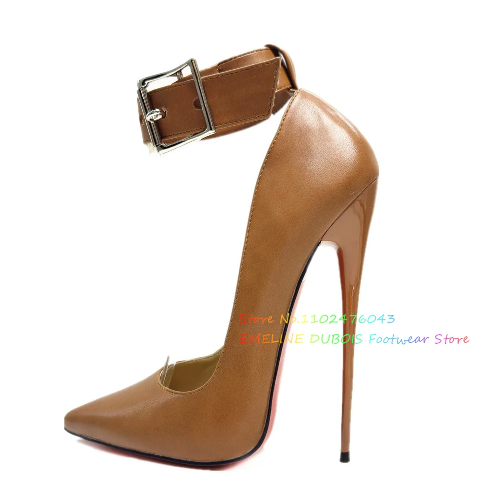 14/16cm Stiletto High Heels Matte Leather Pointed Shallow Mouth Shoes Women Wide Buckle and Lock Decor Nightclub Bed Men Shoes