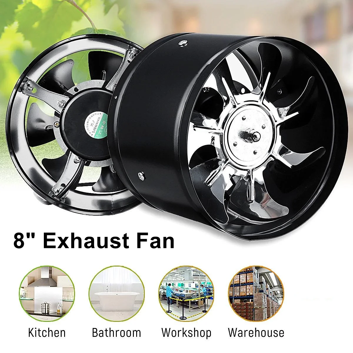 

220V 8" Exhaust Fan Home Silent Inline Duct Fan Booster Bathroom Extractor Blower Pipe Air Ventilation System Kitchen Wall Fan