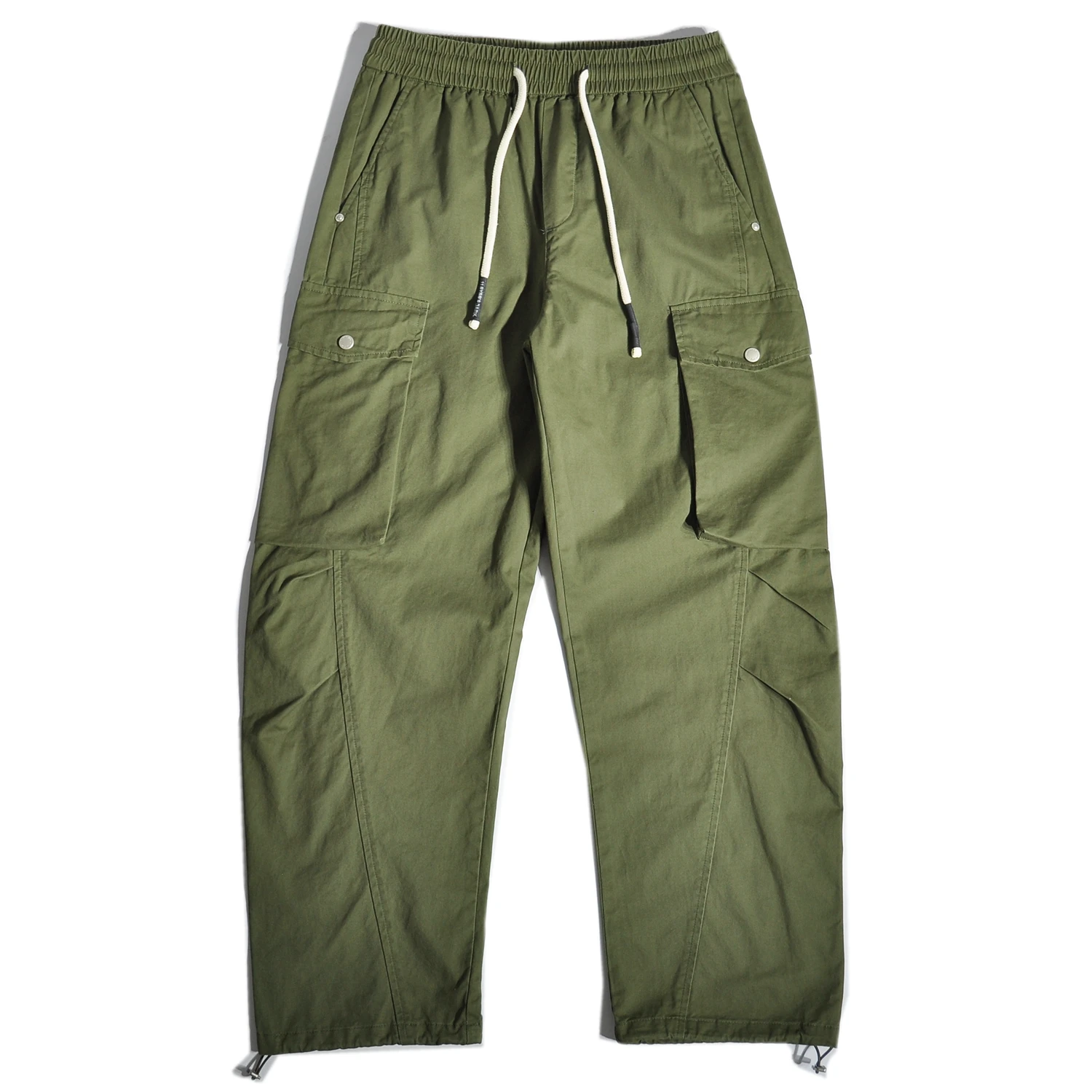 

100% Cotton American Retro Maillard Style Cargo Pants with Split-Sewing Baggy Straight-Leg Parachute Pants with Tapered Cuff