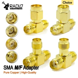 Connector SMA to SMA Male to Female Adapter pure copper Gold Plated Tee Type 3Way Splitter RPSMA To RP-SMA Male Adapter RF