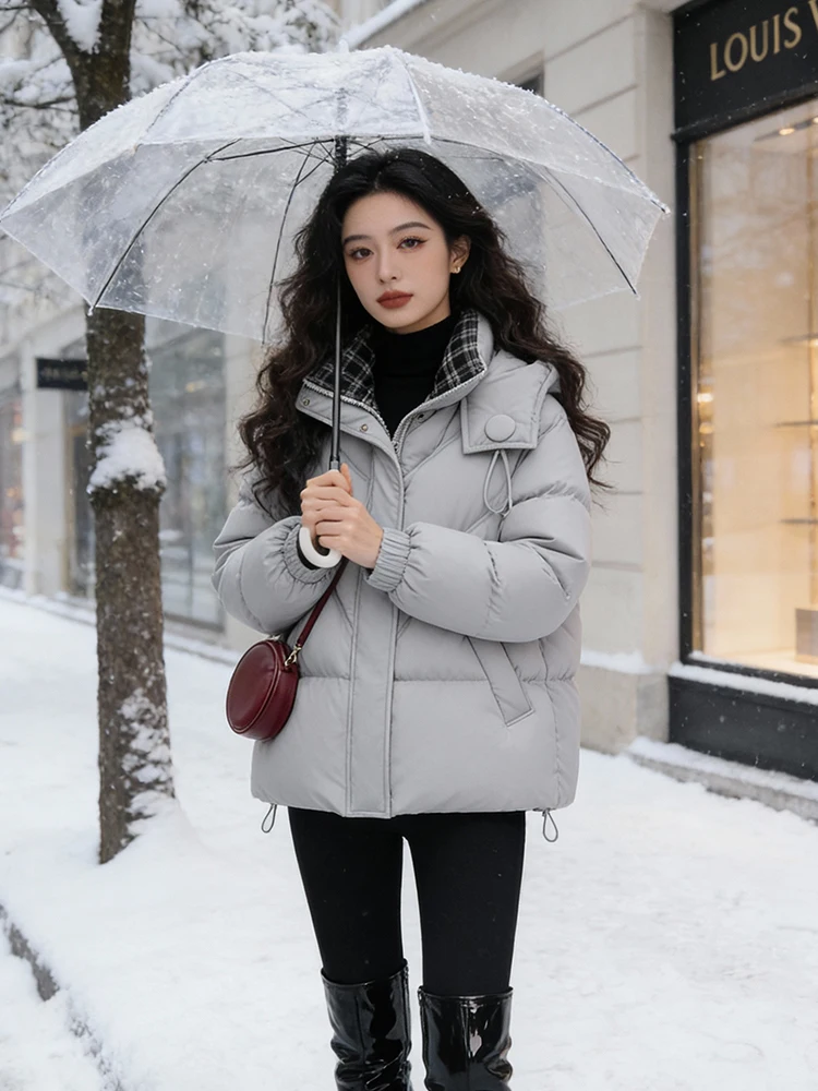 Damska kurtka puchowa Thiened Fce, luźny krój, zimowa odzież wierzchnia, styl koreański, długi rękaw, zapinana na zamek, kolor