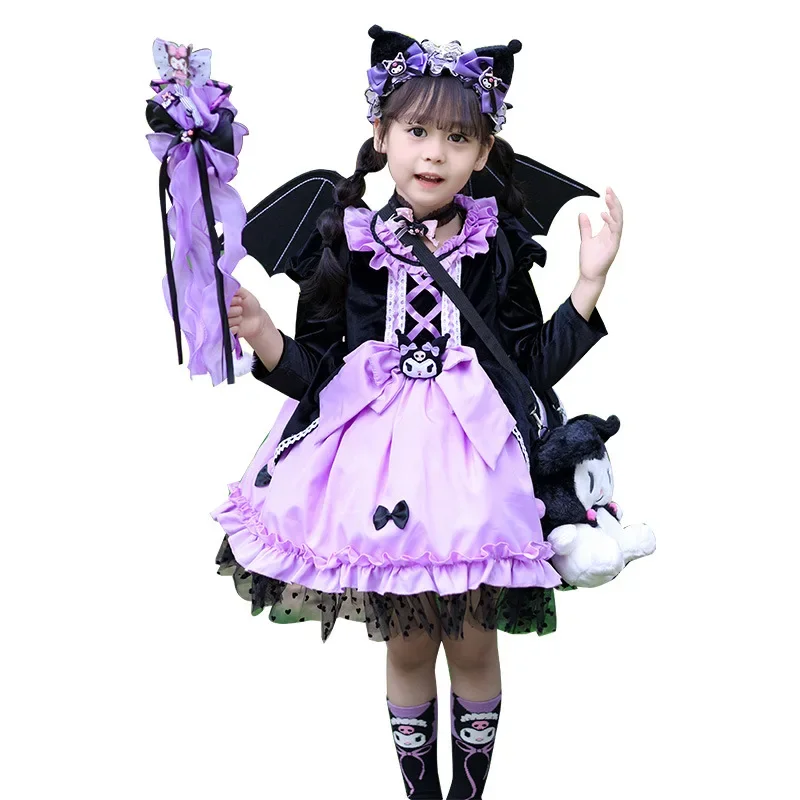 Christmas Halloween Sanrio Kuromi Kids Girl Dress Suspender Cute Layered Tulle Dress Clothes Xmas Cartoon Lolita Skirt Anime