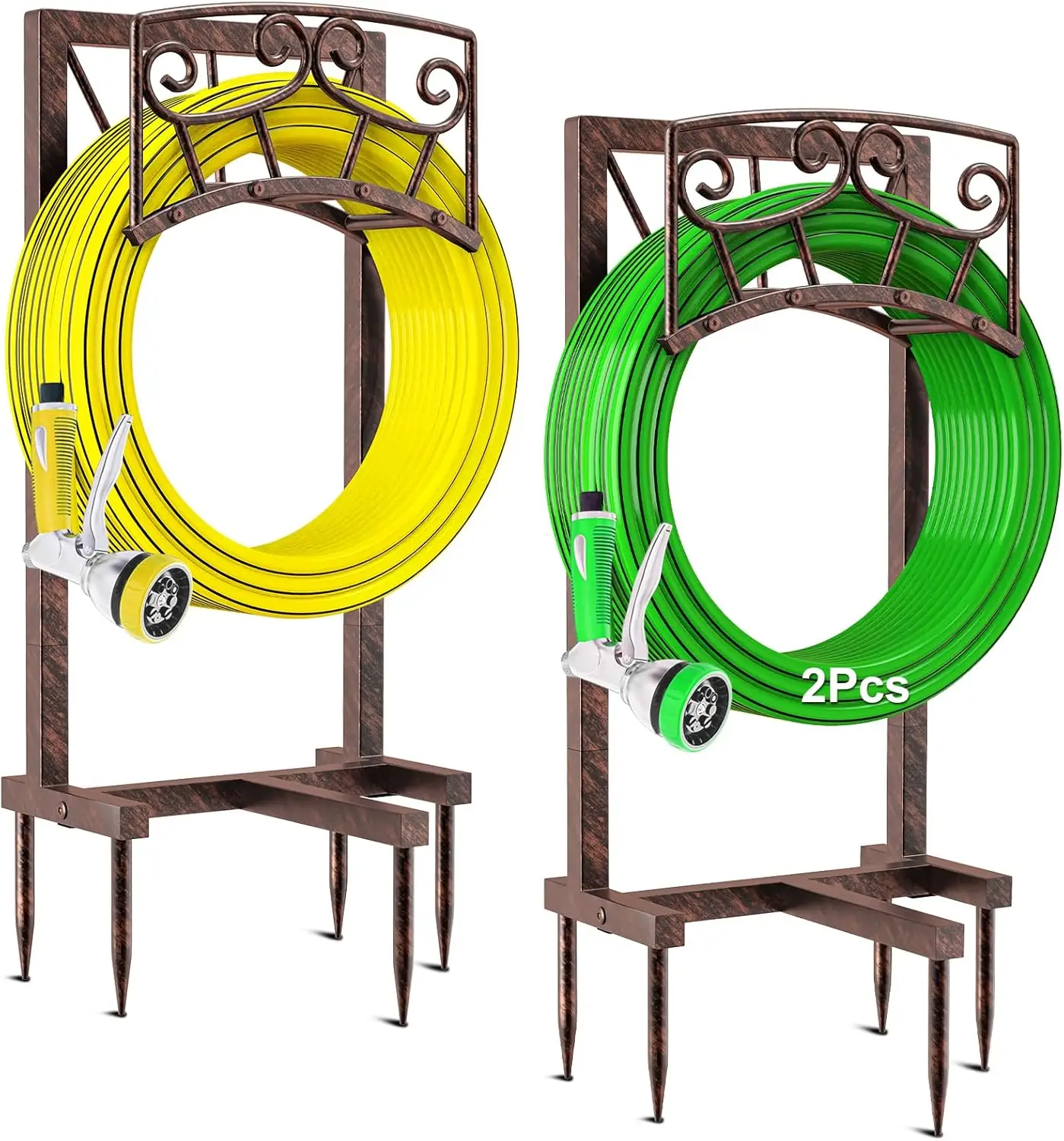 

Heavy Duty Metal Garden Hose Holder with 5 Spikes, Freestanding Stand for Outdoor Yard Lawn Storage Vintage Copper