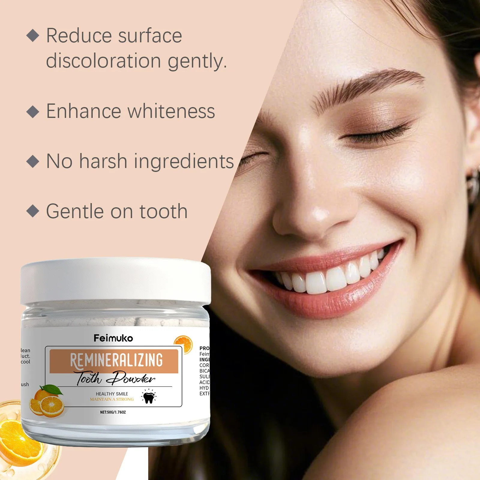 Sweet Orange Tooth Whitening Powder Deep Clean Plaque Bright White Teeth Refresh Citrus Flavor Oral Hygiene For Sensitive Teeth