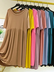 Modal Short-Sleeved Nightshirt Pleated Dress Female Summer Nightgowns Women Korean Loose Comfort Black Swing Nightdress