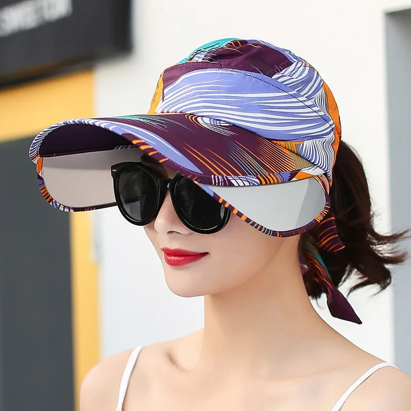 Summer Fashion Lady Bow Ribbon Adjustable Empty Top Hats For Women Outdoor Riding Sports Caps Sunshade Sun Protection Beach Hat