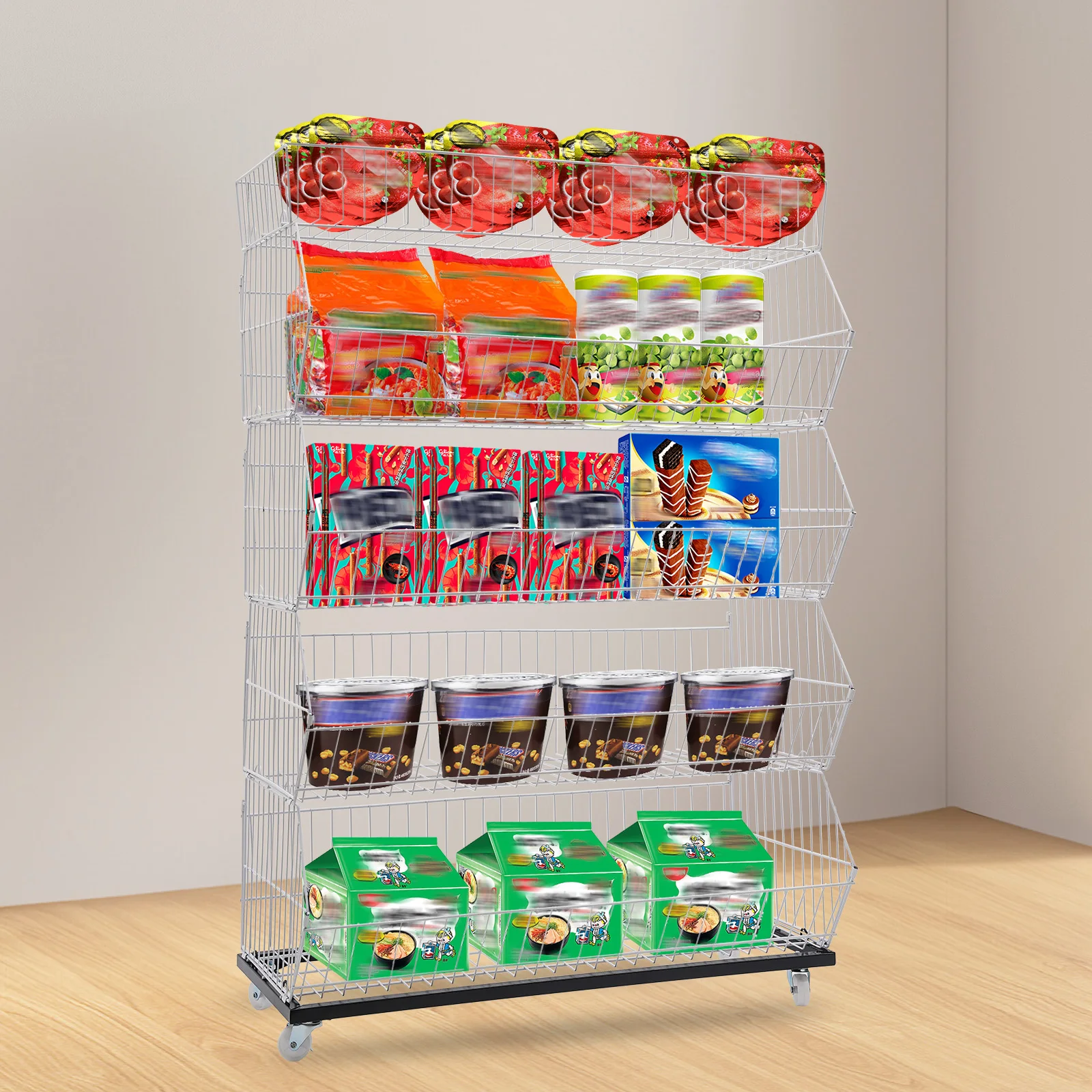 Modern White Iron Rectangular Retail Display Rack, Market Shelf, Fruit Vegetable Snack Basket