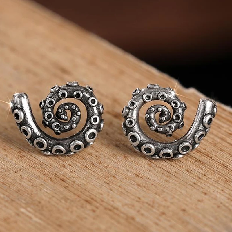 Huitan Octopus Tentacle Design Women/Men Stud Earrings Halloween Gothic Accessories Festival Spooky Party Ocean Jewelry Gift