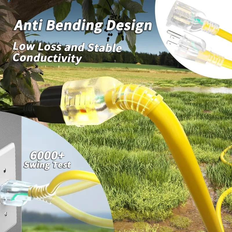 سلك تمديد خارجي 100 قدم 12/3 مقاوم للماء مع مؤشر مضاء، 12 مقياس SJTW شديد التحمل 15 أمبير 1875 وات