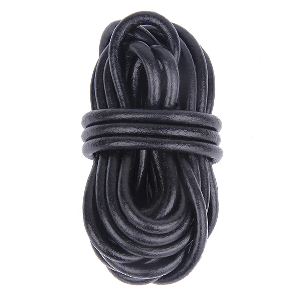 2M Schwarzes Echtes Rundes Lederband aus Rindsleder für DIY-Halsketten, Armbänder und Schmuckherstellung – Detail 5