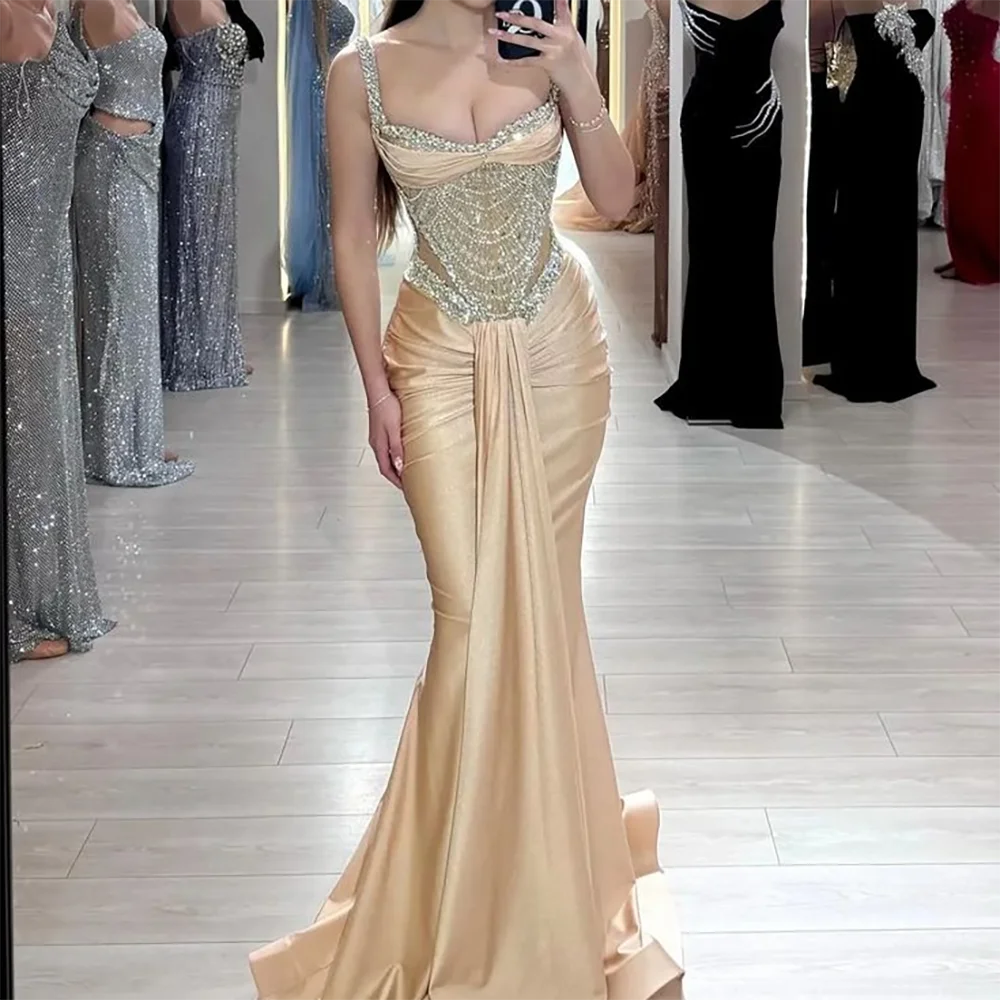 الكلاسيكية الحبيب الديكور أكمام الطية حورية البحر فساتين السهرة الرسمية حفلة عيد ميلاد الحفلة الراقصة حسب الطلب