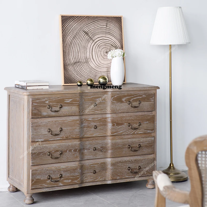 

Export American oak four-chest cabinet, bedroom TV cabinet, solid wood locker, retro European log side cabinet nostalgic