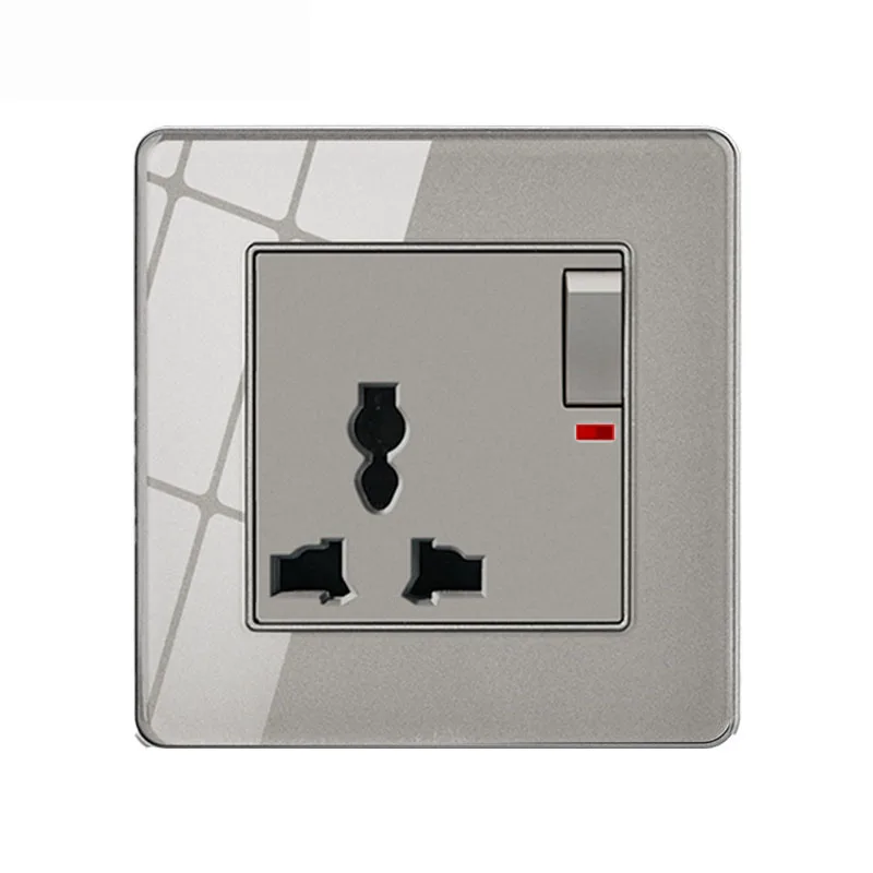 

13A Multifunctional UK British standard Wall Socket,86*86mm Tempered Crystal Glass Panel, Power Outlet With LED Indicator Switch